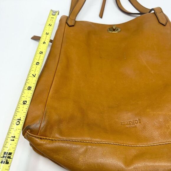 Margot Tote Bag Womens Tan Leather Turn Lock Front Double Handle - Picture 4 of 12